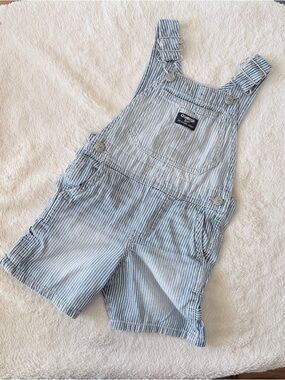 OshKosh B'gosh Light Blue and White Striped Short Overalls